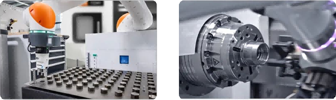 Máquina robótica cuidando celda con robot articulado