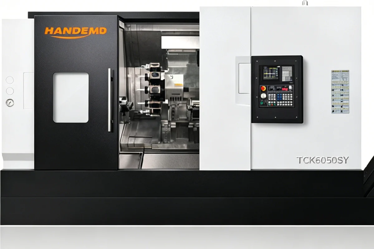 Handemo TCK6050SY Máquina fresadora-torneadora de doble husillo para mecanizar ambos extremos de una pieza en una sola configuración